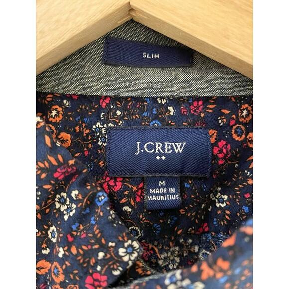 J. Crew Size M SLIM Navy-Blue Long Sleeve Colorful Floral Button Up Shirt - Picture 5 of 7